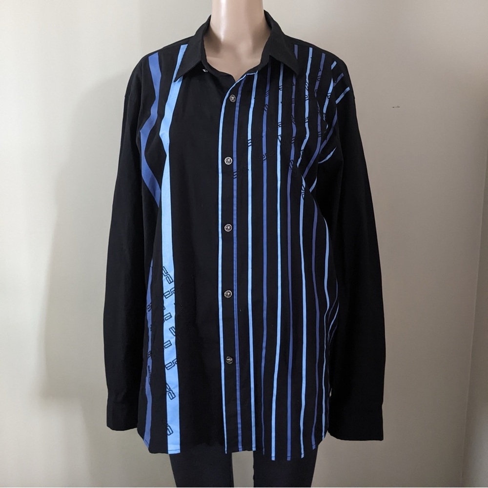 Versace Dolm Italy Color embroidery Striped Casual Button Down Shirt, men’s XXL